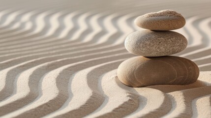 Fototapeta na wymiar Abstract zen garden background with sand patterns and smooth stones