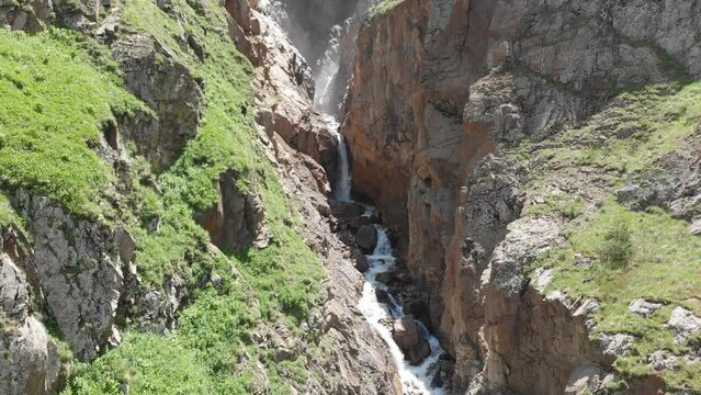 Caucasus, North Ossetia. Songuti gorge. River in a narrow canyon.