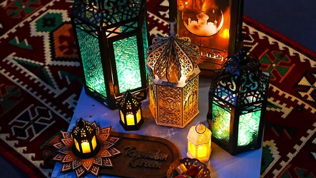 Colorful Ramadan Lanterns Ramadan Month Background Eid Mubarak Concept Video, Uskudar Istanbul, Turkiye (Turkey)