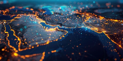 Saudi Arabia's Middle East and North on an abstract map. Generative Ai
