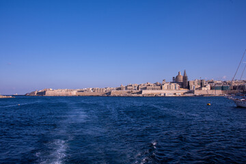 The medieval limestone city of Valletta, Malta with its main symbols	