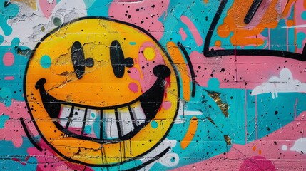 An upbeat and joyful street art piece expressing happiness, optimism, and positive vibes.