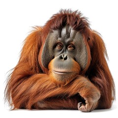 Orangutan in natural pose isolated on white background, photo realistic
