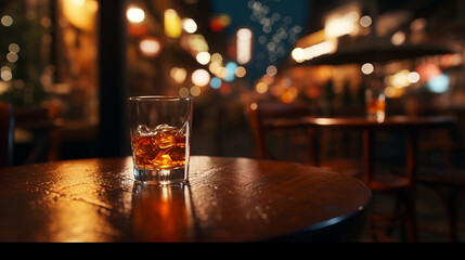 Whiskey on the Rocks at an Outdoor Cafe, Twilight City Ambiance