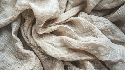 Crumpled linen fabric texture, soft and natural