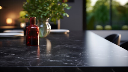 Sleek Black Kitchen Surface in Sunlit Room