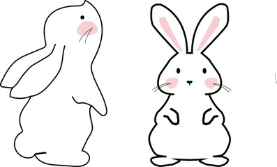 Cute rabbits cartoon logo design. Cute bunny rabbit outline sketch vector illustration.