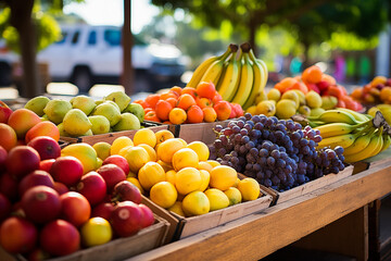 Organic fresh and healthy  fruits at farmers market outdoors