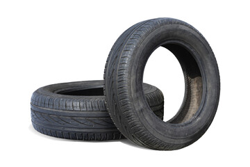 old worn damaged tires isolated on white background - 753534269