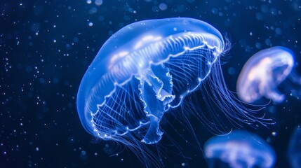 Luminous jellyfish underwater, ethereal and mysterious.