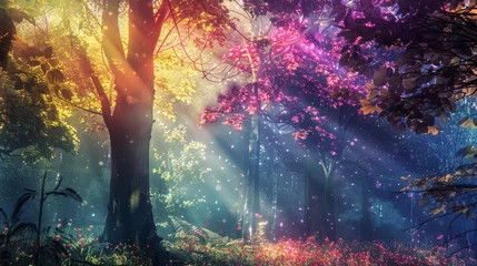 Crédence de cuisine en verre imprimé Forêt des fées Magical forest scene with abstract light effects and fantasy colors