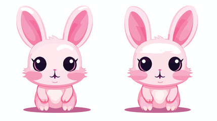 Obraz na płótnie Canvas Two Cute Cartoon Bunnies of Pink Color Flat vector