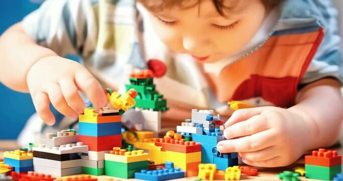 child playing with blocks