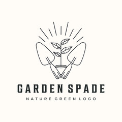 spade garden line art logo vector minimalist illustration design, nature garden logo design