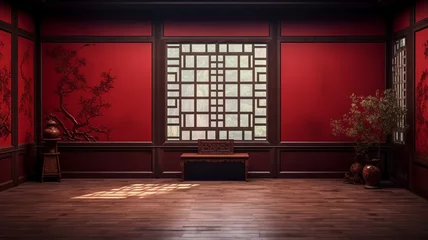Fototapeten empty classic red chinese room © sema_srinouljan
