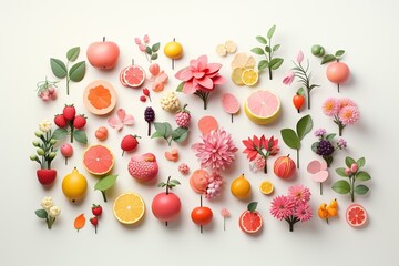 Serene array of 3D isometric fruits dressed in gentle pastel hues