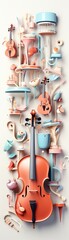 Vibrant 3D isometric view of cute musical instruments in pastel colors