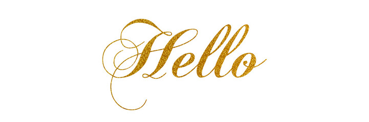 HELLO PNG calligraphy with metallic gold color on transparent background