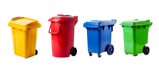 Set of trash bin isolated such as yellow,red,blue and green on transparent background,for environment concept.