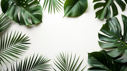 Tropical leaves green leaves isolated on green color background, copy space.  - obrazy, fototapety, plakaty