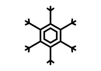 Icono negro de copo de nieve en fondo blanco.
