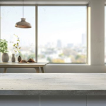 kitchen table, modern window design. food texture table top. restaurant. generative ai
