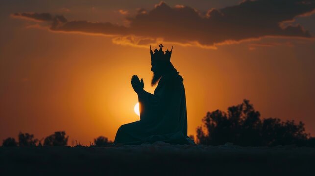 Silhouette of King Hezekiah praying before the spread-out letter