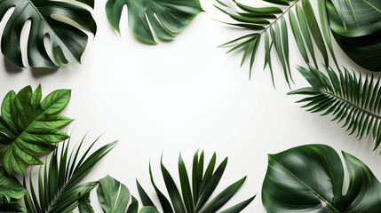 Tropical leaves green leaves isolated on green color background, copy space.  - obrazy, fototapety, plakaty