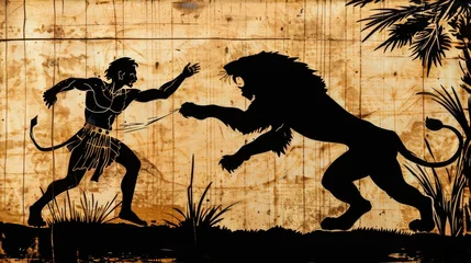 Foto op Plexiglas Silhouette of Samson fighting the lion © furyon