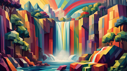 Beautiful waterfall with rainbow