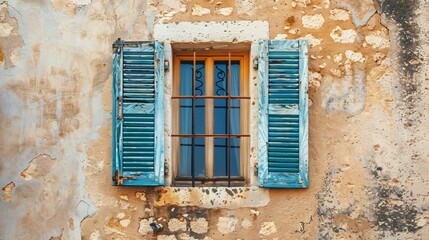 Fototapeta na wymiar Close-up shot of a textured building exterior in a quaint European coastal city.