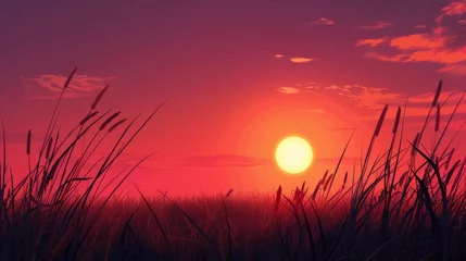 Fototapeten Sunset over a peaceful prairie landscape background © furyon