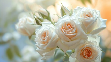 A bouquet of beautiful white roses in a vase
