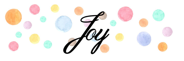 JOY black PNG calligraphy with watercolor circles on transparent background