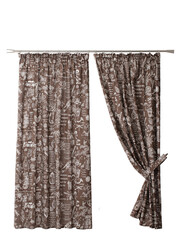 kitchen window curtains made of chocolate-colored cotton fabric, isolated on a white background