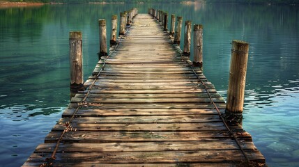 Fototapeta premium Wooden boardwalk overlooking the lake.
