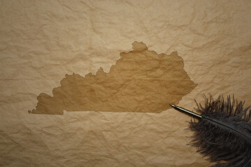 map of kentucky state on a old paper background with old pen