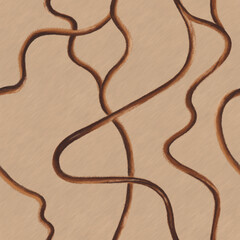 Warm, Minimalist, Abstract Seamless Pattern, Liana Vines in Brown Shades