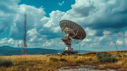 picture of parabolic satellite dish space technology receivers. - obrazy, fototapety, plakaty
