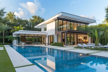 A modern minimalist house located in a prestigious country club community