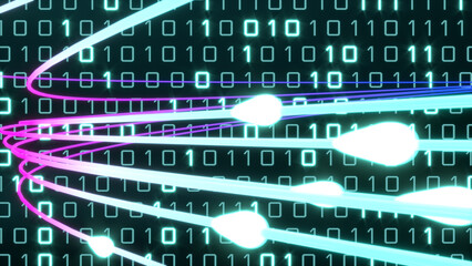 Imaginary lines against a bit background transporting blob of data