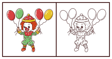 Clown with balloons with sketch vector illustration