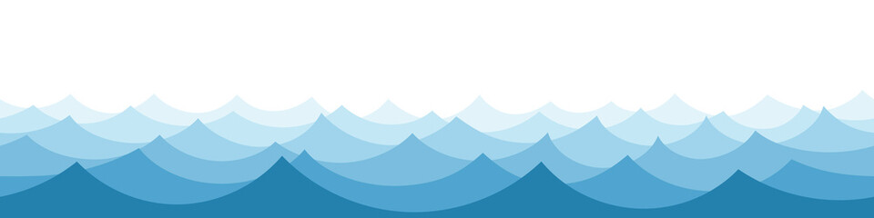 Vector drawing of sea waves, natural background, seamless border	