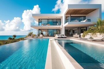 A modern exterior house with a pool
