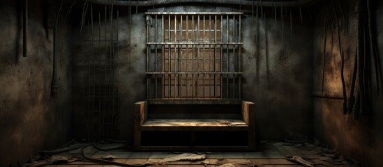 Prison cell with barred window