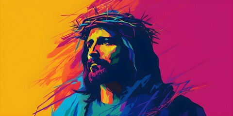 Song of God Jesus Christ with Crown Of Thorns, clean background wallpaper, Easter Christian banner - obrazy, fototapety, plakaty