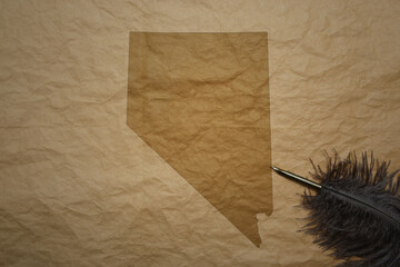 map of nevada state on a old paper background with old pen