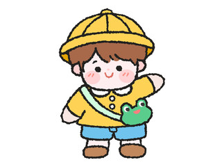 Cartoon illustration of a kindergarten boy wearing a yellow kindergarten hat