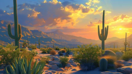 Papier Peint photo autocollant Arizona landscape of cactus in the desert 