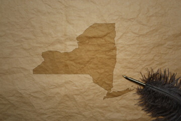 map of new york state on a old paper background with old pen